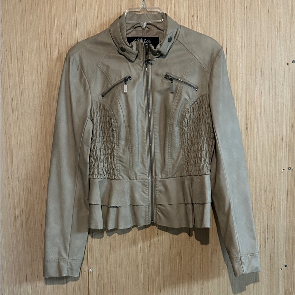 Blanc Noir Women's Beige Leather Jacket